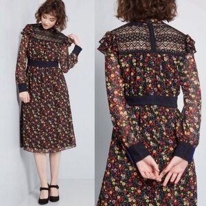 Modcloth Floral Lace Dress - Black and Multicolor
